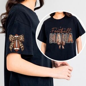 Football Mama  T-shirt S M L XL Leopard, lace bow New black handmade